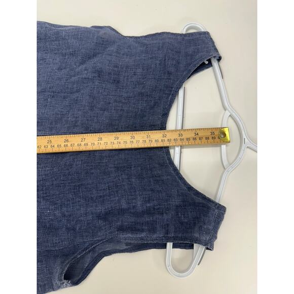 Lungo Larno Womens Dress Size Medium Sleeveless Chambray Linen Floral Detail - Picture 11 of 12